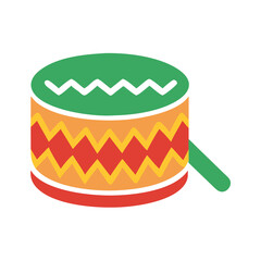 Stylized image of a colorful drum with a drumstick on a white background