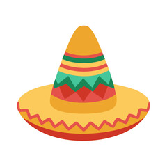 Stylized vector illustration of a traditional Mexican sombrero with colorful geometric patterns