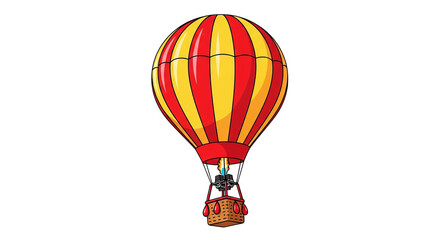 Fototapeta premium Colorful hot air balloon soaring against a clear sky, featuring vibrant red and yellow stripes.