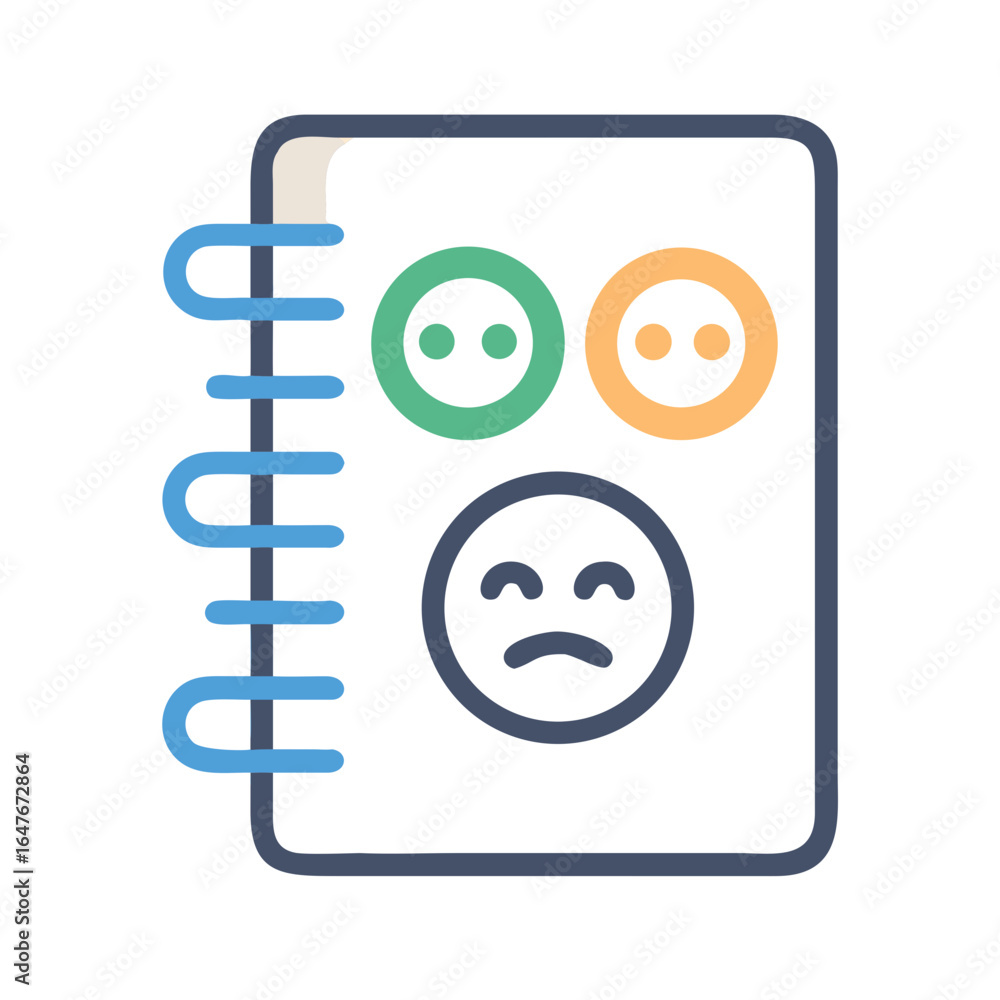 Poster emotion tracking notebook with positive neutral and negative facial expressions indicated