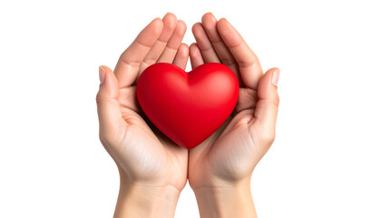 Obraz premium Hands holding a red heart isolated on a white background