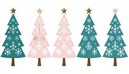 Festive Christmas trees with snowflakes (1)
