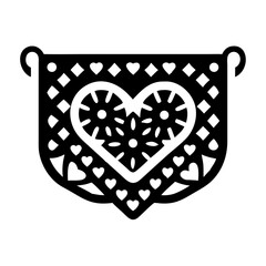 Black and white papel picado with heart and floral cutout design