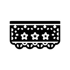 Black and White Textile Design with Stars and Arched Trim