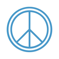 Classic light blue peace symbol on a white background symbolizing harmony