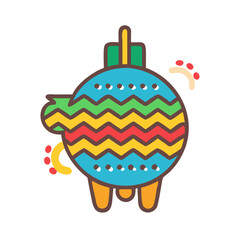 Stylized Pinata Illustration in a Flat Design Style with Chevron Patterns