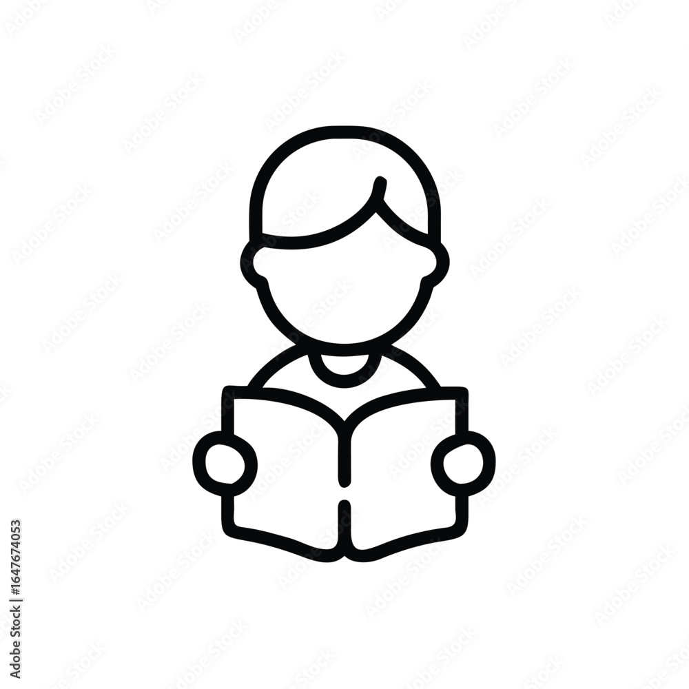 Poster ine drawing outline icon a child reading an open book vector