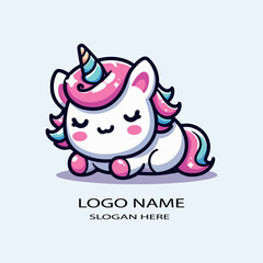 Cute unicornio kawaii sleeping cartoon logo icon vector  .