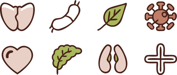 Hand-drawn medical icons set. Simple anatomy illustrations for education. Friendly healthcare vector collection.