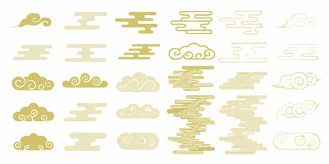 Collection of traditional japanese cloud designs in gold and cream