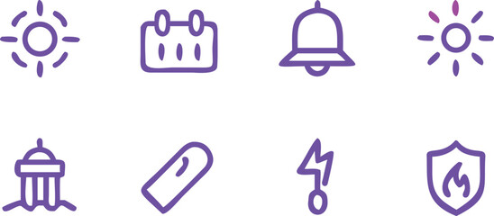 Single-line purple icon set. Modern minimalist vector symbols. Bold continuous outline design.