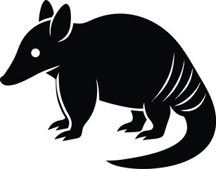 Fototapeta premium Armadillo animal silhouette side profile with segmented armor isolated on white background for desert wildlife design