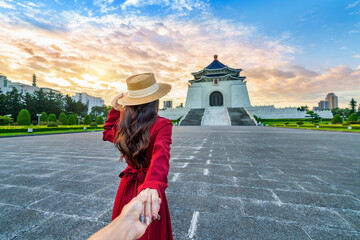 Asian woman visiting around Chiang Kai Shek Memorial Hall in Taipei, Taiwan.
