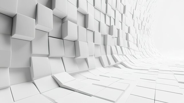 Minimalist white 3D geometric shapes floating on matte background with dynamic lighting and modular grid zone, for premium product display, digital advertising, and brand visual design