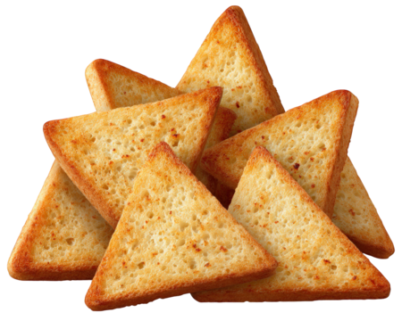 Golden triangle toast crispy bread slice breakfast snack isolated on white crunchy texture appetizing baked simple food delicious light meal