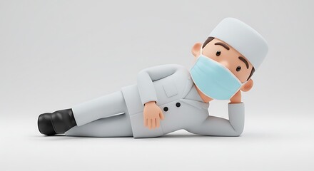 Cartoon medical professional wear mask relax