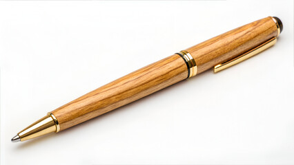 Fototapeta premium Wooden handcrafted pen isolated on white background for unique and elegant writing accessory