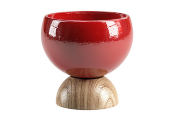 Red Cup with Natural Wood Base on Transparent Background