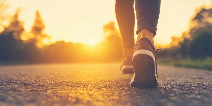 Conquering fears through a morning walk at sunrise Generative AI