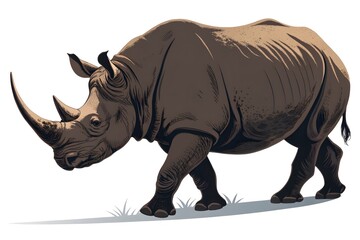 Fototapeta premium Realistic Rhino Walking with Detailed Features