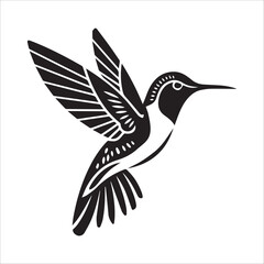 Black and White Hummingbird Silhouette – Minimalist Vector Flying Bird Illustration for Tattoo or Logo