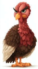 Turkey character with colorful feathers and a confident stance in a whimsical cartoon style