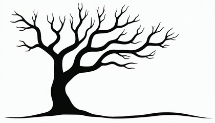 Black Silhouette of a Bare Tree on White Background