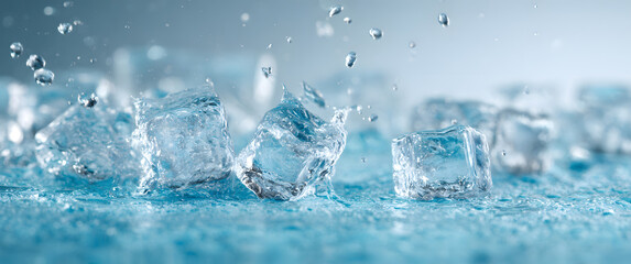 Obraz premium ice burs and water splash on blue background