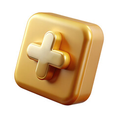 Obraz premium A golden plus sign icon on a square button isolated on transparent background