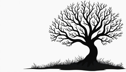 Fototapeta premium Black Silhouette of a Tree with Bare Branches and Grass