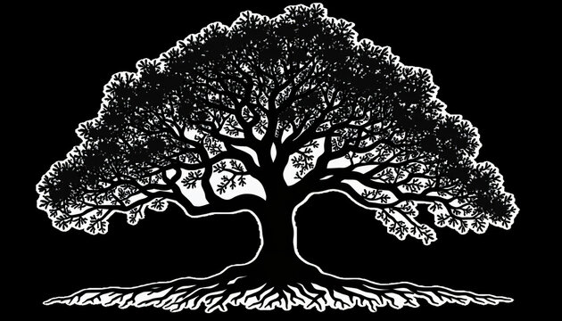 Black Background with White Tree Silhouette