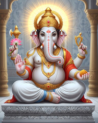 Ganesh Illustration of colorful Hindu lord Ganesha on decorative background with graphical poster modern 3D art  wallpaper
