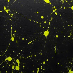 Abstract Neon Splatter Vivid Yellow Paint Splashes on Textured Black Background - Artistic Design