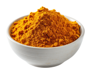 Cooking with turmeric powder in kitchen food preparation isolated on transparent background