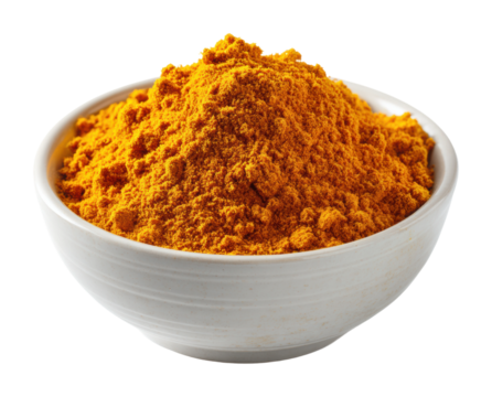 Cooking with turmeric powder in kitchen food preparation isolated on transparent background