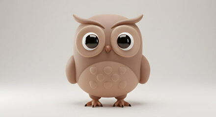 Obraz premium Charming 3D rendered cute baby owl with big expressive eyes. Adorable stylized character design on a clean, isolated background