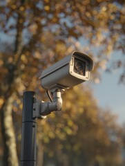 closeup of security camera on the street autumn park