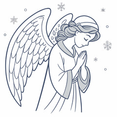 A beautiful angel in winter snow. This serene, peaceful, and magical image is perfect for designs that need to convey a sense of holiday wonder, grace, and tranquility.