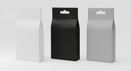 Three versatile retail packaging pouches for various products