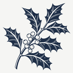 Obraz premium An elegant holly branch with a sophisticated design. This refined and beautiful image is perfect for high-end, stylish, and tasteful holiday invitations and greeting cards.