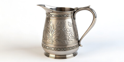 Metal pitcher jug isolated on white background for durable and stylish drinkware