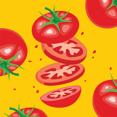 Vector drawing of whole and sliced red tomatoes..eps