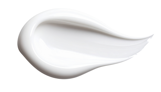 A swatch of white cosmetic cream with a smooth and milky texture isolated on a transparent background png