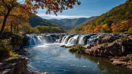 Fototapeta premium sandstone falls national park on new river in autumn in west virginia no logos no brands ar 169