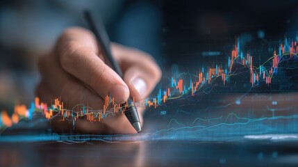 forex market changes analysis concept with trader hand writing on digital display with financial chart indicators double exposure no logos no brands ar 169