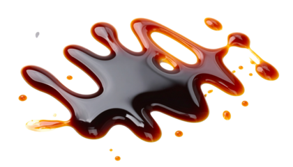 Splash of dark soy sauce isolated on black background with fluid motion