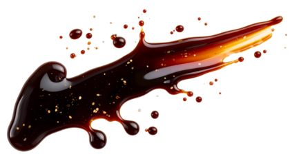 Splash of dark soy sauce isolated on black background with fluid motion