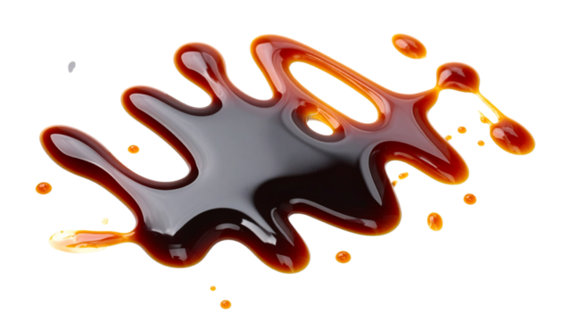 Splash of dark soy sauce isolated on black background with fluid motion