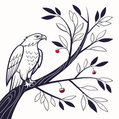 Eagle perched on cherry tree branch bird