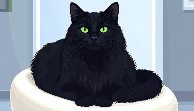 Black cat in a white bowl - Powered by Adobe